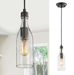 LNC Vino Mini Pendant Light 1-Light Modern Glass Pendant Light with Dark Bronze Metal Finish and Glass Bottle Design