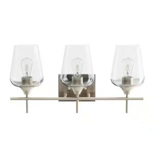 Lot of (2) Merra 3-Light Brushed Nickel Wall Sconce Vanity Lights with Glass Shade