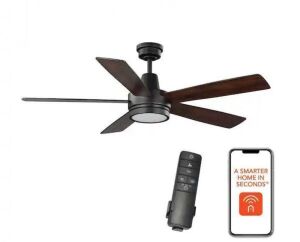 Hampton Bay Fanelee 54 in. White Color Changing LED Matte Black Smart Ceiling Fan with Light Kit and Remote 