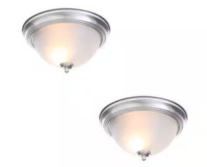 Commercial Electric 13 in. 2-Light Brushed Nickel Flush Mount with Frosted Glass Shade, 2-Pack