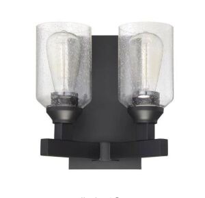 CRAFTMADE Chicago 10 in. 2-Light Flat Black Finish Vanity Light with Clear Seeded Glass