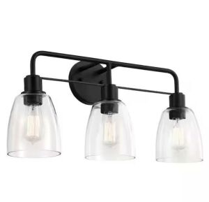 KICHLER Meller 24 in. 3-Light Black Vintage Bathroom Vanity Light with Clear Glass