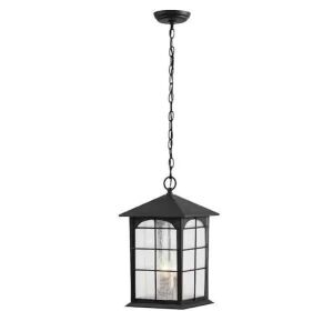 Brimfield 3-Light Aged Iron Outdoor Hanging Lamp with Clear Seedy Glass