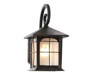 Home Decorators Collection Brimfield 12.75 in. Aged Iron 1-Light Line Voltage Outdoor Wall Light Lantern Sconce 