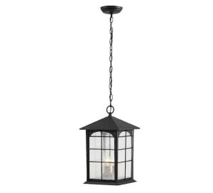 Brimfield 3-Light Aged Iron Outdoor Hanging Lamp with Clear Seedy Glass