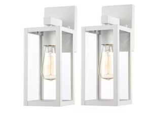 Hukoro Martin 13.5 in. 1-Light White Hardwired Outdoor Wall Lantern Sconc, 2-Pack