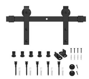 WINSOON 6 ft. Frosted Black Sliding Barn Door Hardware Track Kit for Single with Non-Routed Floor Guide