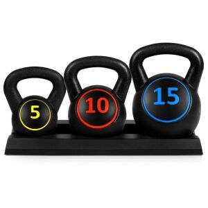 3-Piece Kettlebell Exercise Fitness Weight Set w/ Storage Rack - Damaged Base