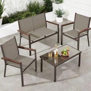 4-Piece Textilene Outdoor Conversation Set w/ Cushions, Table