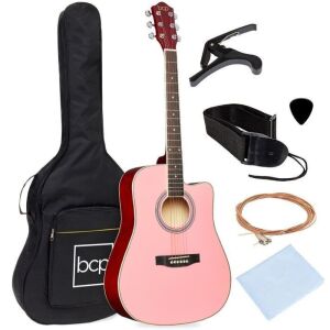 Full Size Beginner Acoustic Guitar Set with Case, Strap, Capo - 41in