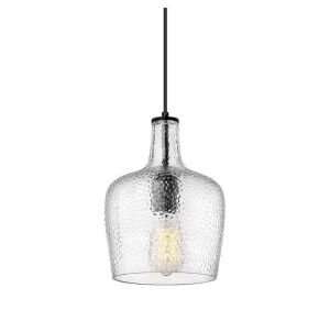 Lot of (2) JAZAVA 60-Watt 1-Light Pendant Light with Clear Hammered Glass Shade