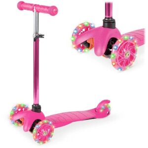 Kids Mini Kick Scooter Toy w/ Colorful Light-Up Wheels, Adjustable T-Bar