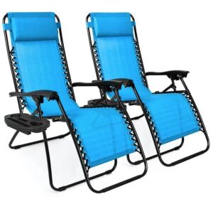 Set of 2 Adjustable Zero Gravity Patio Chair Recliners w/ Cup Holders