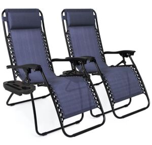 Set of 2 Adjustable Zero Gravity Patio Chair Recliners w/ Cup Holders