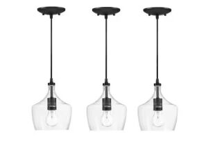 Hukoro 1-Light Black Kitchen Island Pendant with Clear Glass, 3-Pack