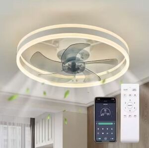 20 in. LED Indoor White Ceiling Fan with Modern Flush Mount with Light App Remote Control and Dimmable Lighting