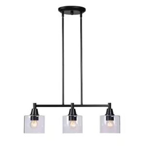 Hampton Bay Oron 3-Light Black Linear Island Pendant Hanging Light with Clear Glass Shades