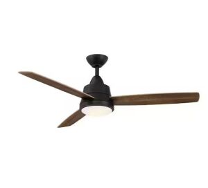 Hampton Bay Caprice 52 in. Integrated LED Indoor Matte Black Ceiling Fan with Light Kit and Remote Control