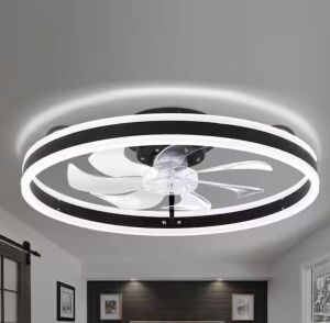 Oaks Aura 20in. LED Indoor Black Bladeless Low Profile Ceiling Fan Flush Mount Smart App Remote Control Dimmable Lighting