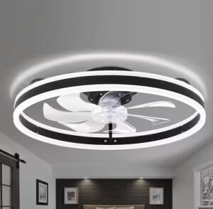 Oaks Aura 20in. LED Indoor Black Bladeless Low Profile Ceiling Fan Flush Mount Smart App Remote Control Dimmable Lighting