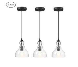 Hukoro 1-Light Kitchen Island Teardrop Seeded Glass Pendant with Matte Black Finish, 3-Pack