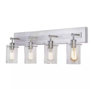 Hampton Bay Regan 29.13 in. 4-Light Brushed Nickel Bathroom Vanity Light with Clear Glass Shades