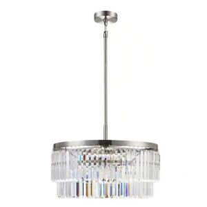 Home Decorators Collection Winthrop 3-Light Modern Brushed Nickel Chandelier Light Fixture with Hanging Crystal Shade