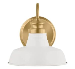 Lot of (2) Hampton Bay Elmcroft 7.63 in. 1-Light Brushed Gold Farmhouse Wall Sconce with Designer White Metal Shade