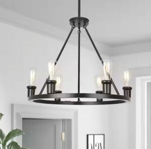 GoYeel 6-Light Farmhouse Matte Black Wagon Wheel Rustic Dry Rated Chandelier