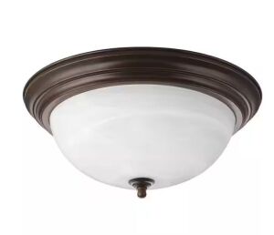 Progress Lighting 15.25 in. 3-Light Antique Bronze Flush Mount with Alabaster Glass