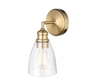 Globe Electric Molly 1-Light Matte Brass Plug-In or Hardwire Wall Sconce with Clear Glass Shade