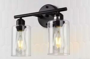 GoYeel 12.99 in. 2 Lights Modern/Industrial Black Bathroom Vanity Light with Cylinder Glass Shade