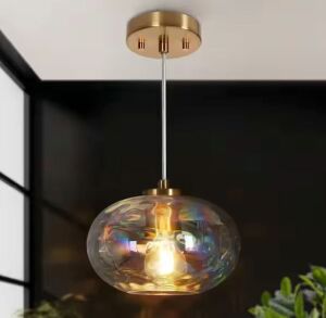 LNC Chrysaorican 1-Light Plating Brass Globe Pendant Light with Iridescent Glass Shade 