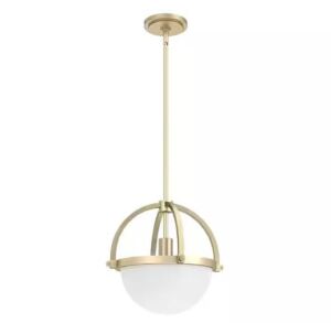 Hunter Wedgefield 1-Light Alturas Gold Island Pendant Light with Frosted Cased White Glass Shade 