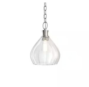 KICHLER Merriam 8 in. 1-Light Brushed Nickel Farmhouse Shaded Kitchen Pendant Hanging Light with Clear Glass