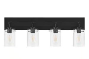 Hampton Bay Regan 29.25 in. 4-Light Matte Black Bathroom Vanity Light with Clear Glass Shades