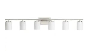 Progress Lighting Replay Collection 48 in. 6-Light Brushed Nickel Vanity Light with Etched White Glass Shades