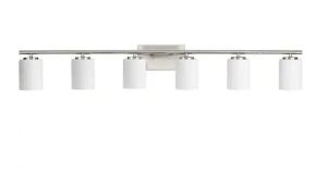 Progress Lighting Replay Collection 48 in. 6-Light Brushed Nickel Vanity Light with Etched White Glass Shades