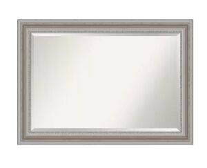 Amanti Art Medium Rectangle Antique Silver Metallic Beveled Glass Modern Mirror, 29.5 in. H x 41.5 in. W