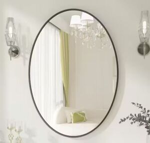 XRAMFY 24 in. x 36 in. Oval Black Classic Aluminum Alloy Framed Wall Mirror