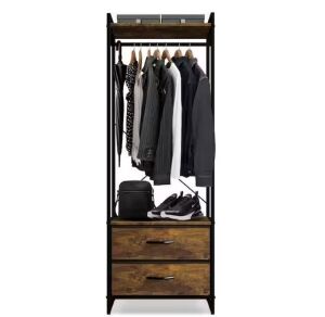 Sorbus Rustic Brown Steel Clothes Rack with Fabric Drawers and Wood Top 15.25 in. W x 70 in. H