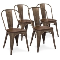 Industrial Distressed Metal Bistro Dining Side Chairs w/ Wooden Seat, Set of 4&nbsp;&nbsp;