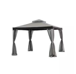 Sunjoy 10 ft. x 10 ft. Outdoor Modern Grey 2-Tier Steel Frame Soft Top Gazebo with Mesh Netting