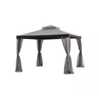 Sunjoy&nbsp;10 ft. x 10 ft. Outdoor Modern Grey 2-Tier Steel Frame Soft Top Gazebo with Mesh Netting