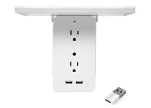 6-Outlet Cordless Wall Extender with 2-USB Ports and 1-USBC Adapter