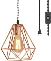 Lot of (2) Efinehome Vintage Industrial Rose Gold Metal Pendant Lights with Plug-in Cord - NEW