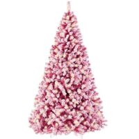 4.5' Prelit Pink Christmas Tree, Snow Flocked Full Holiday Decor w/ Metal Base