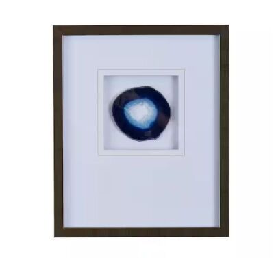 Vsmile 14 in. x 17 in. Blue Agate Stone Wall Art, Gold Framed Glass Matted Wall Decor