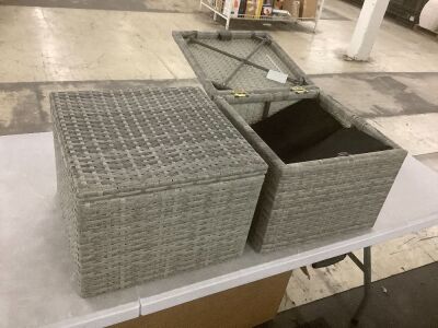 Set of 2 Wicker Ottomans, Multipurpose w/ Removable Cushions, Steel Frame