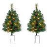 Set of 2 Pre-Lit Pathway Christmas Trees w/ Pine Cones, Timer - 24.5in